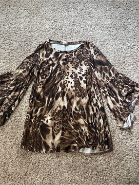 Women’s Brown Leopard Print Bell Sleeve Top